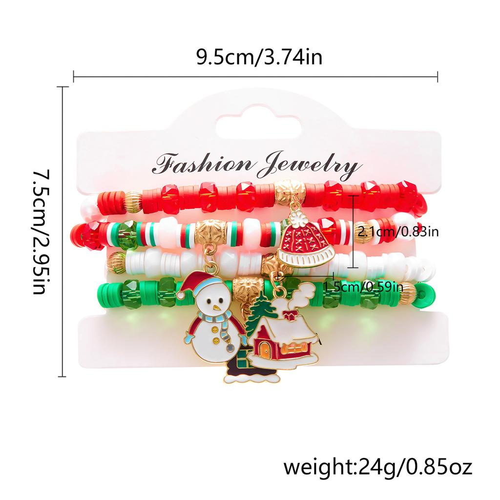 4Pc/Set Merry Christmas Tree Santa Claus Bracelet For Women Xmas Deer Crystal Polymer Clay Beads Woven Bracelet New Year Jewelry