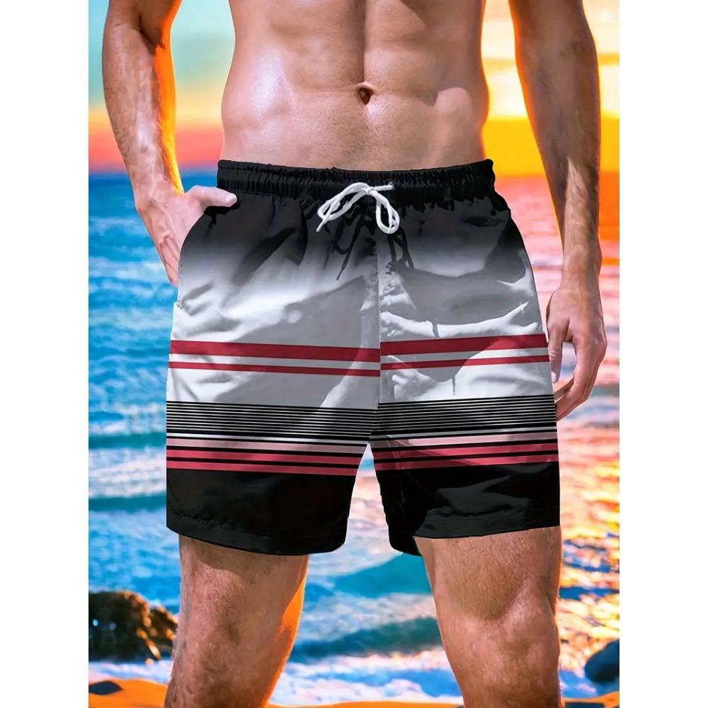 Simple Fashion Striped Pattern Beach Shorts For Men Summer Casual Daily Wear Printed Short Pants Loose Breathable Swim Trunks