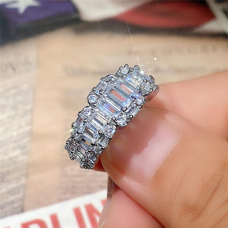 Huitan Fashion Promise Rings for Women  Color Band with Dazzling White Cubic Zirconia Statement Finger-ring Female Jewelry