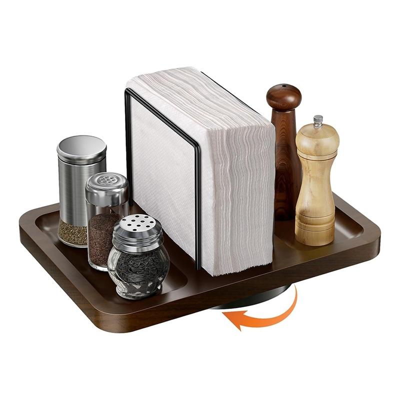Napkin Holder for Table, Rotating Metal Napkin Dispenser with Salt and Pepper Shakers Caddys Standing Paper Towel Holder-A09G
