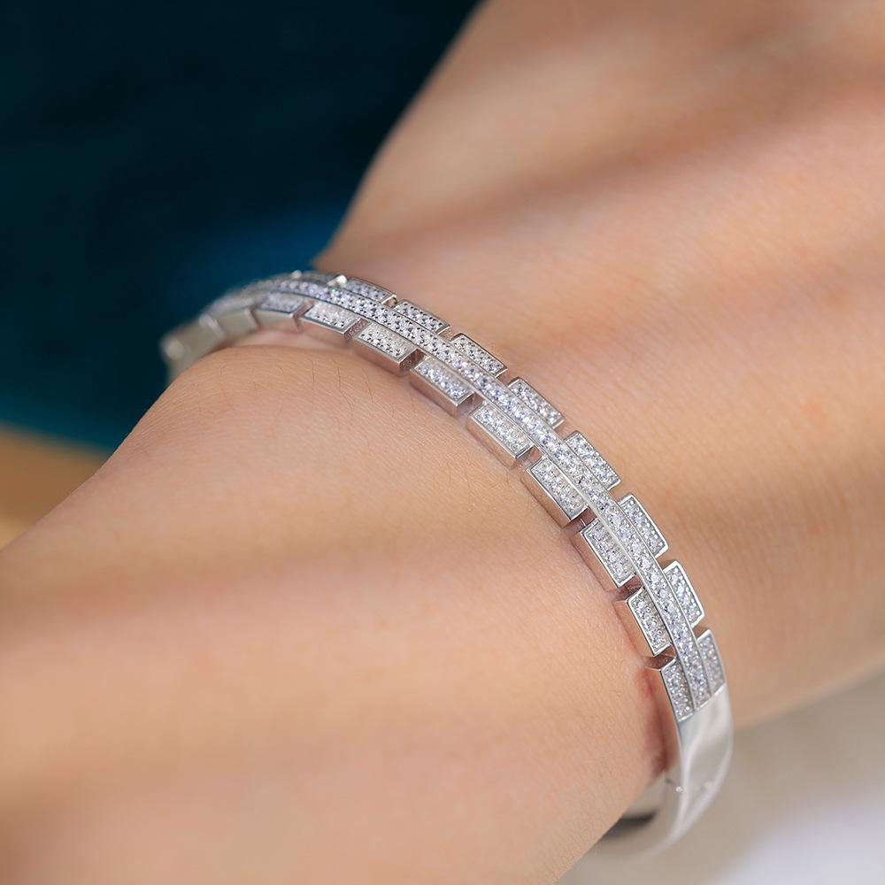 Light Luxury High-end Slightly Inlaid Diamond Bracelet Women's Fashion Simple S925 Sterling Silver Bracelet Couple Versatile Hand Jewelry