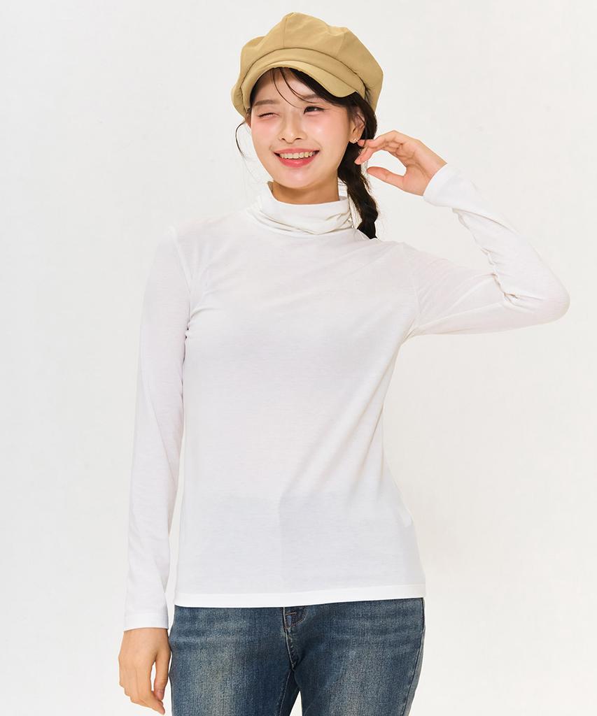 CHASECULT Women'S Basic Turtleneck T-Shirt - Ivory