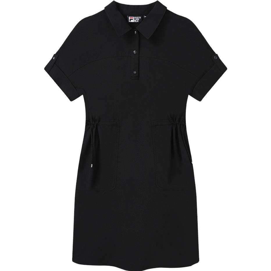 

FILA Fashion College Style Casual Mid Waist Slim Straight Short Sleeve Dress Women dresses Black F11W327311FBK M