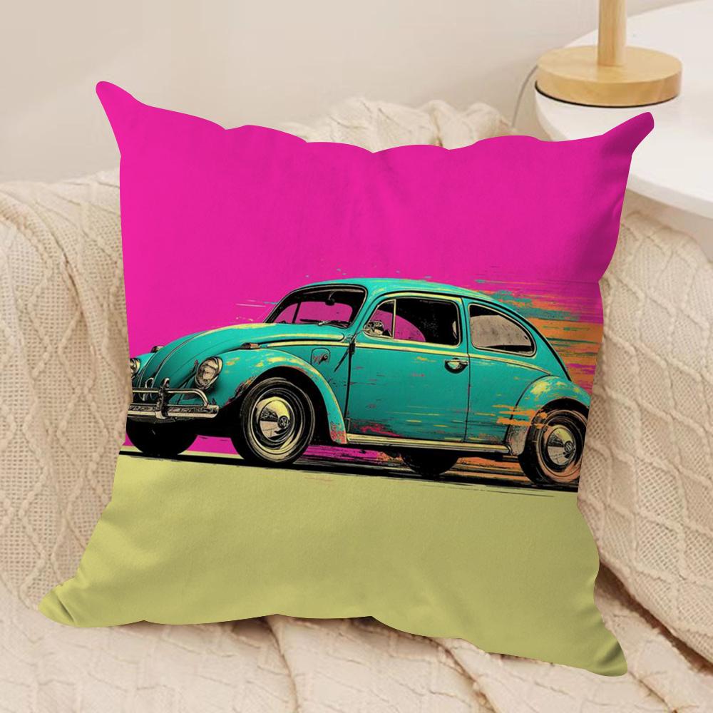 Watercolor Car Cushion Cover Silky Short Plush DoubleSided Printed Pillow Case for Sofa All Seasons Home Decor Gift