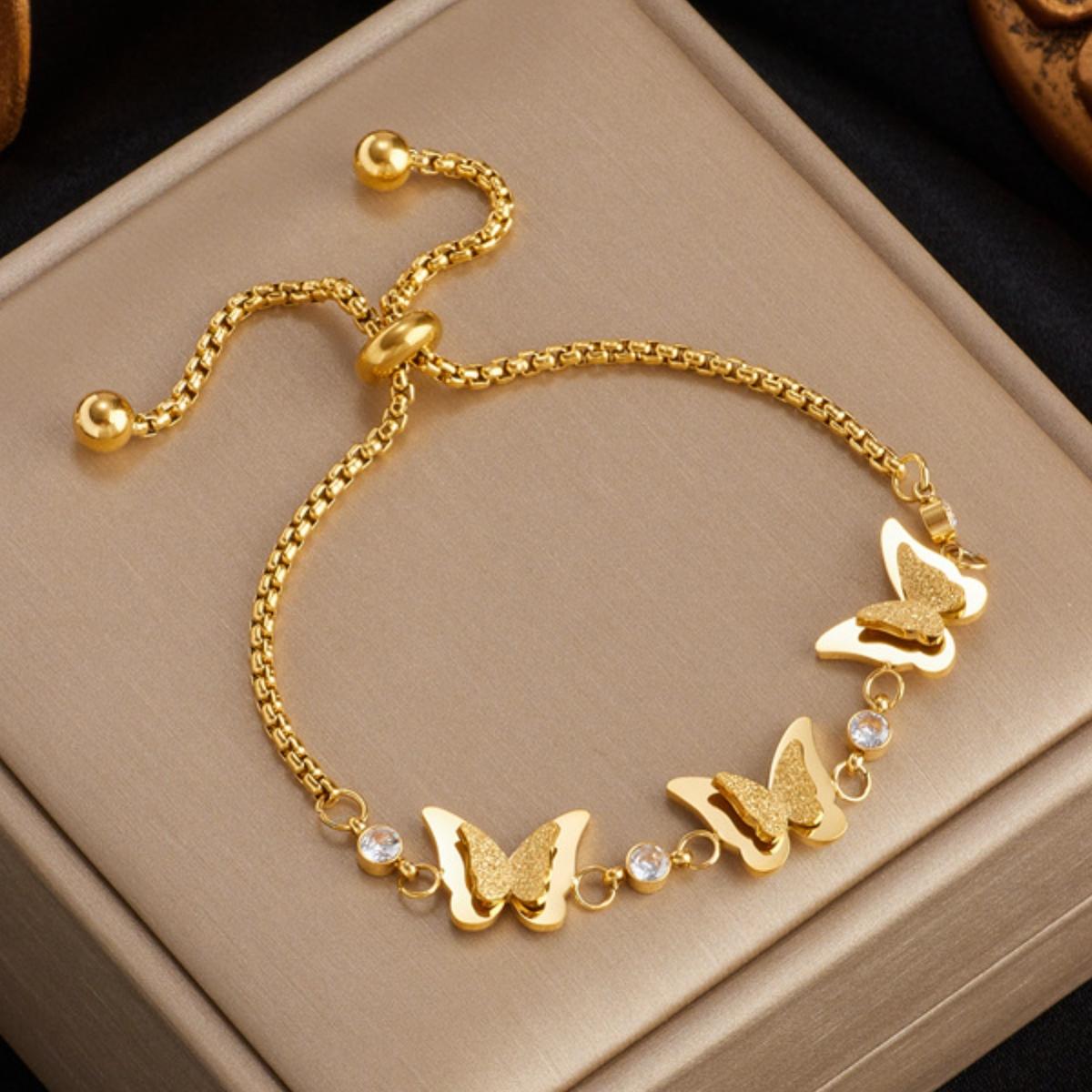 

Agile and exquisite butterfly pull-out bracelet, light luxury commuting versatile, best friend gift, non fading accessory Gold