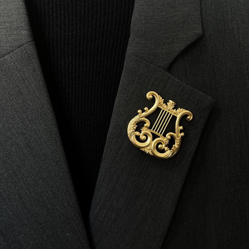 Średniowieczna Elegancka Broszka Harfowa, Wysokiej Jakości Damska Retro Głupia Złota Broszka, Mały Zapachowy Temperament, Marynarka, Akcesoria Do Korsarzy