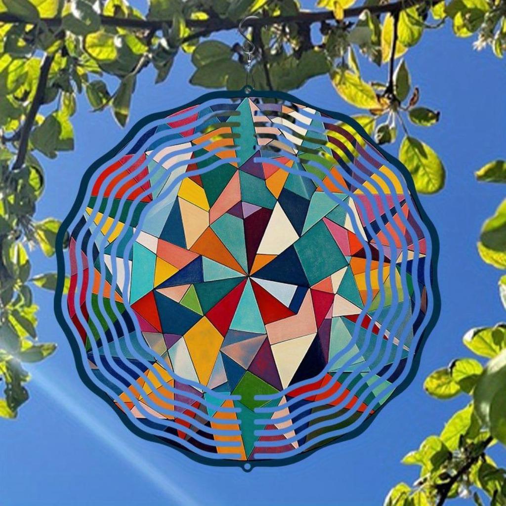 Colorful Geometric Metal Wind Chime Outdoor Garden Decor Soothing Sound Hanging Ornament for Patio Porch Christmas Thanksgiving Gifts
