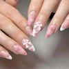 Press On Nail Short Almond Fake Nail French Full Cover Acrylic False Nail Bows Design Fake Nail for Women and Girls