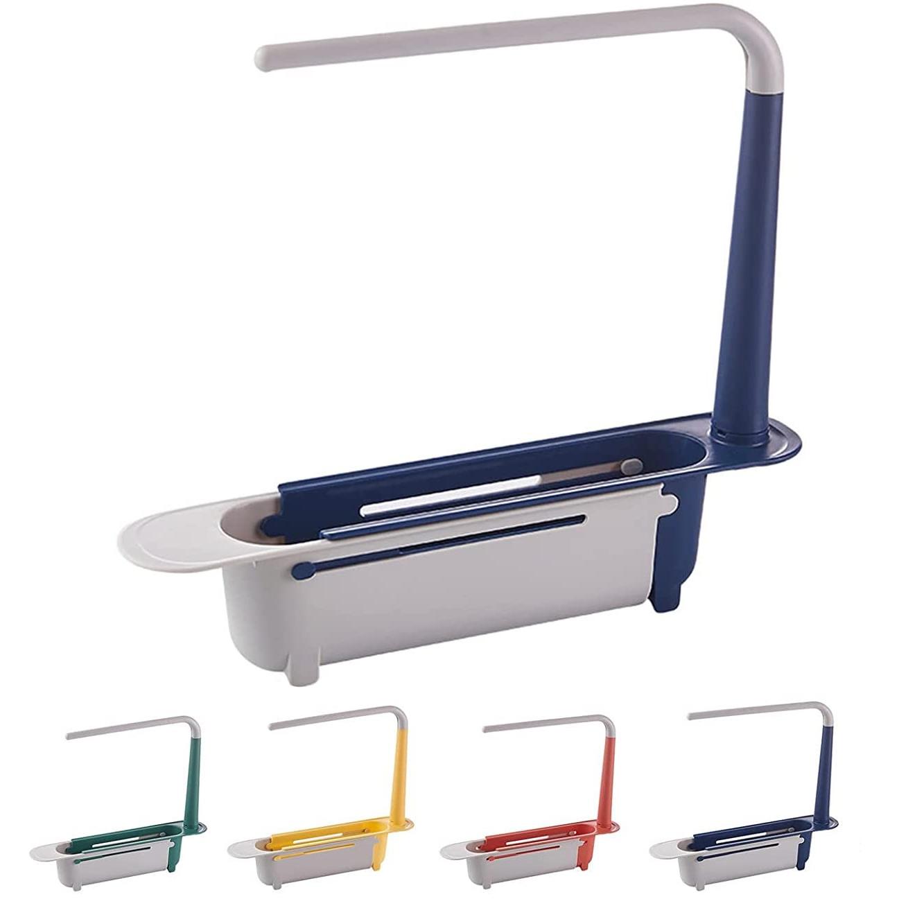 

Обновленный регулируемый телескопический держатель для хранения раковины 2-в-1, телескопический держатель для губки, вешалка для полотенец для кухонной мойки, место для хранения раковины