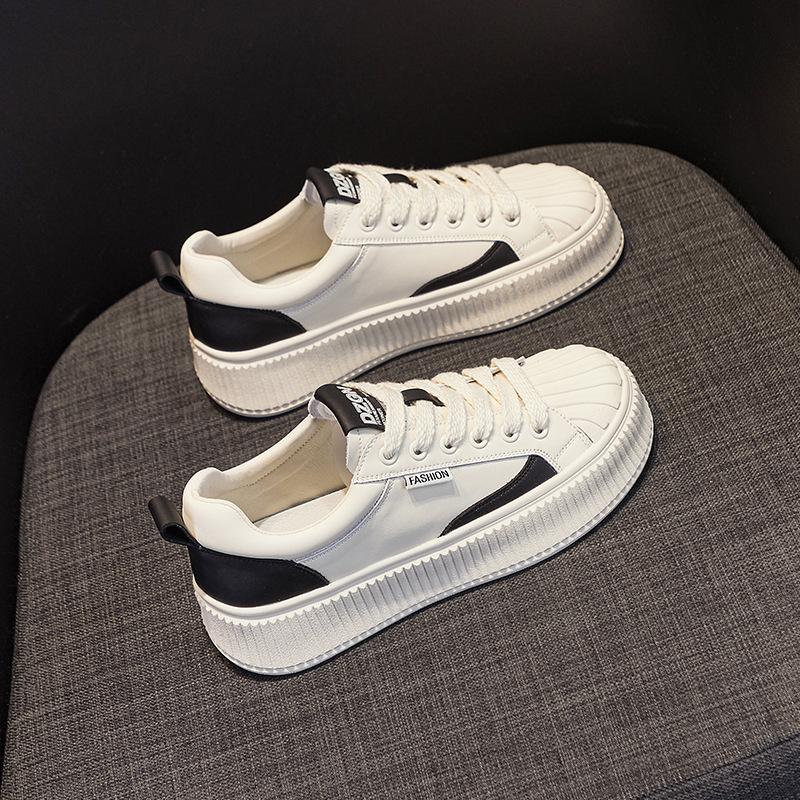 Leather muffin thick-soled heightening little white shoes children's shell head 2025 autumn new fashion explosion casual board shoes