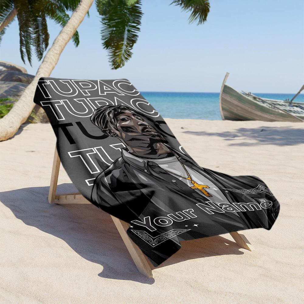 2pac Customizable Name Beach Towel Super Soft & Absorbent Suitable for Sports Travel Swimming Yoga Bathroom Beach And Pool