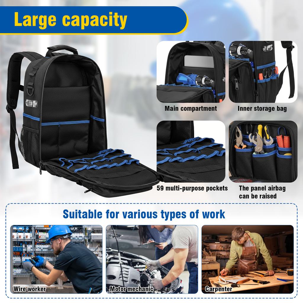 Professional Work Shoulder Bag Wear Resist Thicken Tool Backpack Hardware Tool Storage Bag for Construction Contractors Plumbing