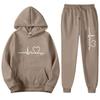 Unisex Oversized Hooded Sweatshirt Set With Heart Print Fleece Lined Casual Sportswear Fall