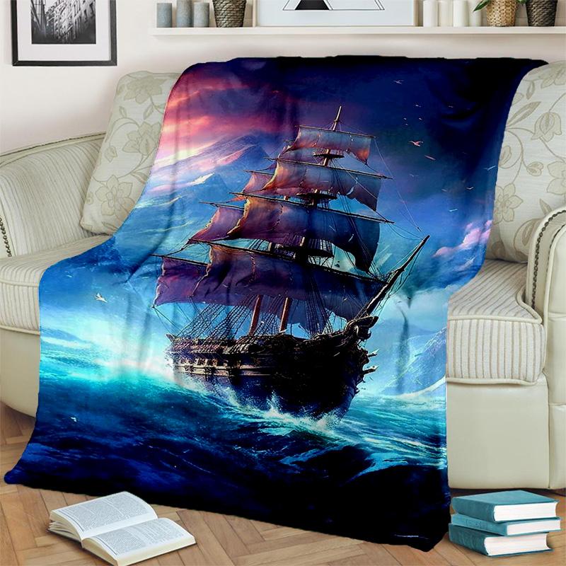 3D Pirate Ship Boat,Barque,Sailboat Blanket,Soft Throw Blanket for Home Bedroom Bed Sofa Picnic Travel Office Cover Blanket Kids
