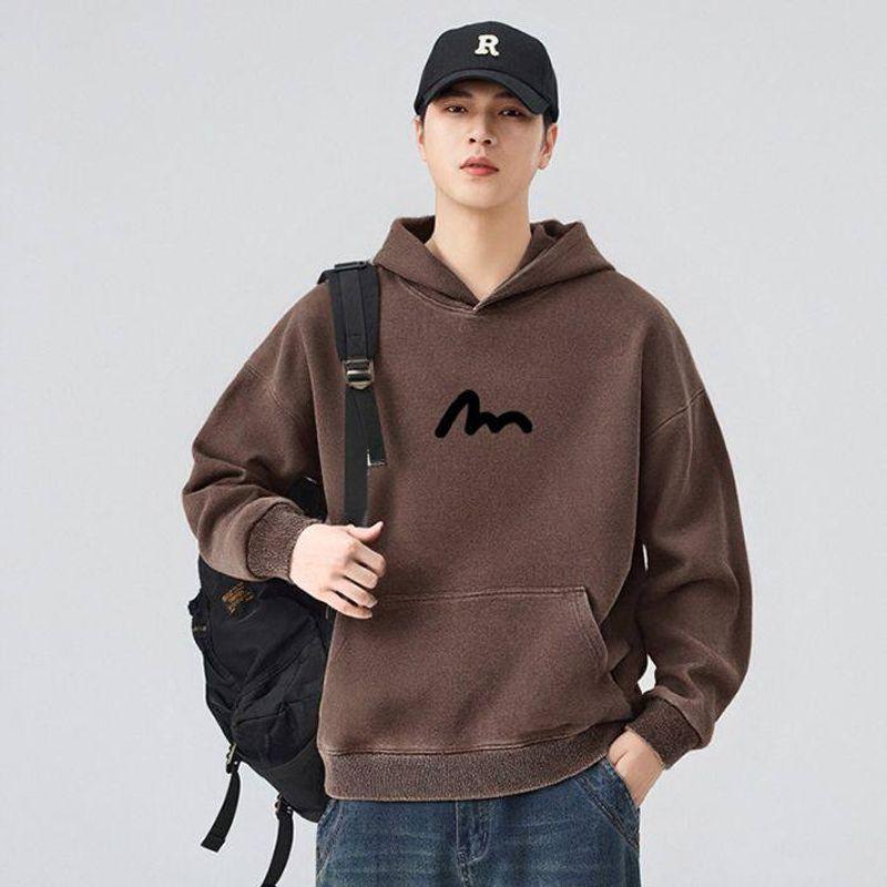 Foreign Trade Surplus Casual Lazy Style Hooded Pure Cotton Sweatshirt for Men, Spring Trendy Brand Printed Loose Long-Sleeve Top Jacket