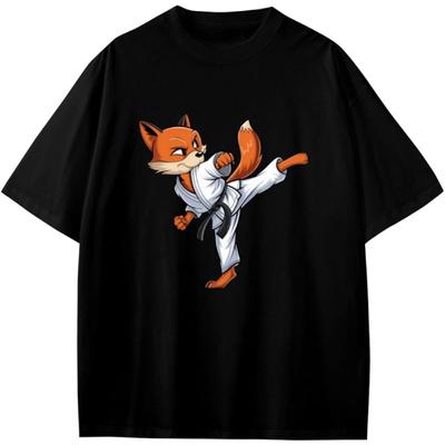 Vintage Fox Karate Anime Cartoon Gift Girls Boys Teens T-Shirt