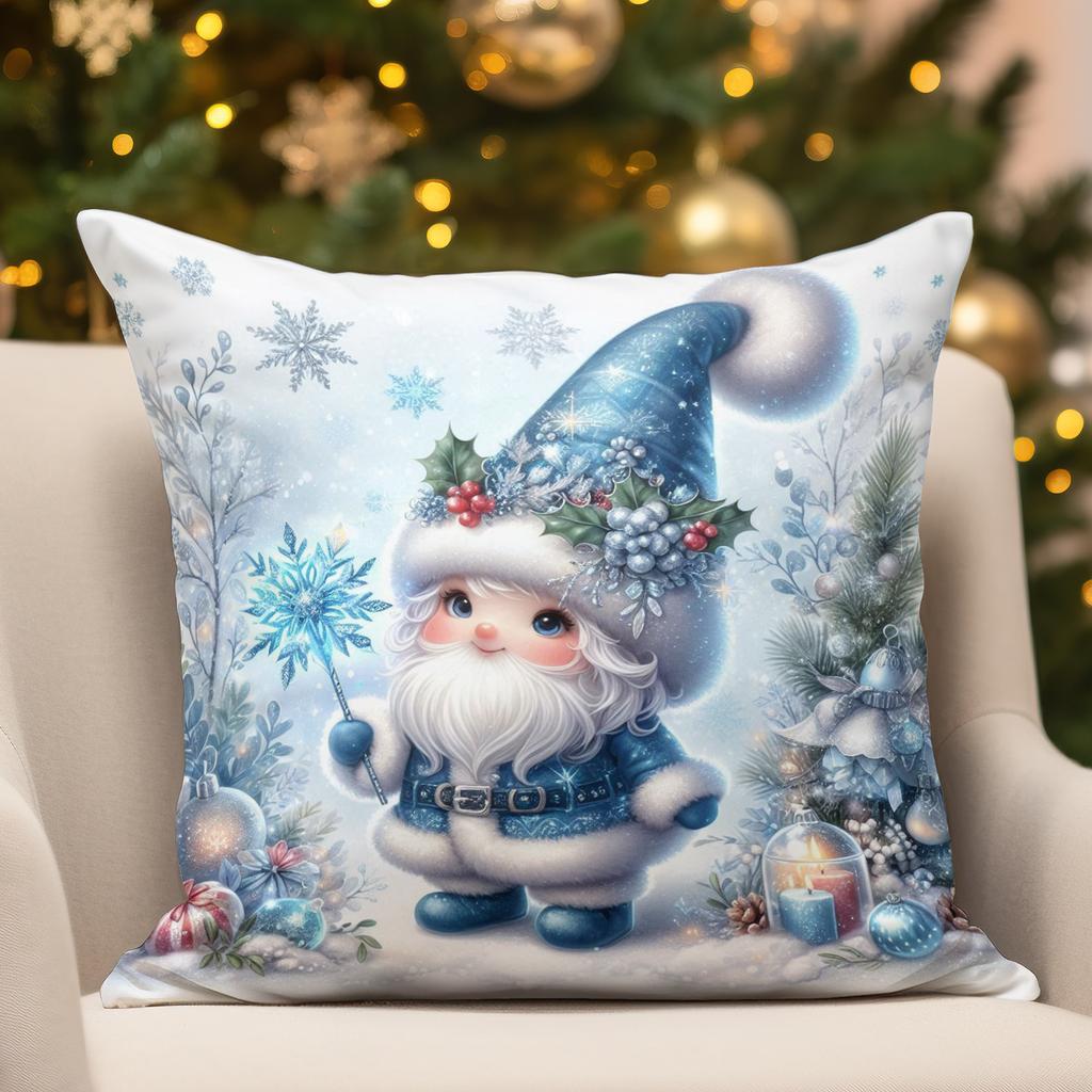 New Christmas Pillow Cover Winter Blue Christmas Elf Print Home Sofa Cushion Pillow Cover