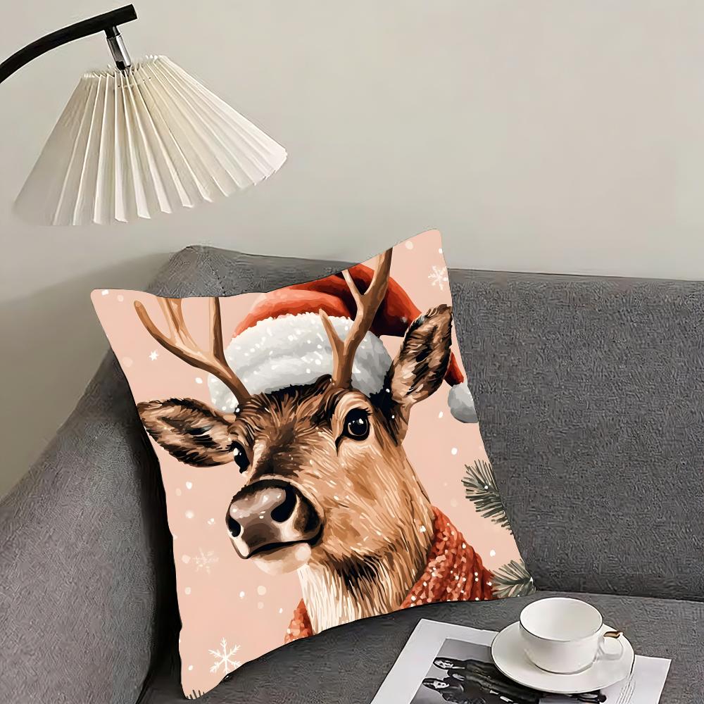 Reindeer Christmas Cute Cushion Cover Pillowcase Ultra Soft Skin Friendly Fabric Cloud Like Comfort  Concealed Zipper