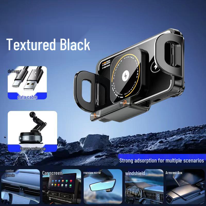 Universal Foldable Car Vent Phone Holder with Electric Rotation and Wireless Charging