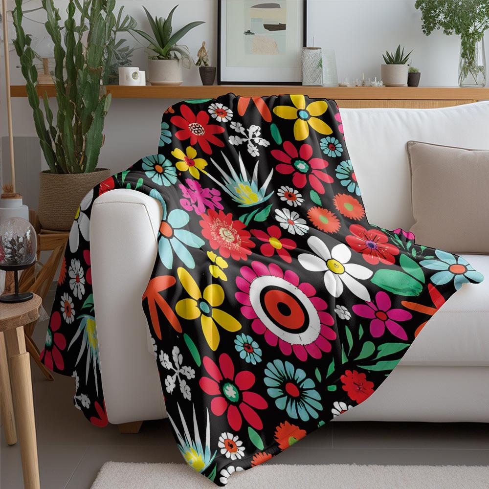 Vibrant Floral Print Fleece Blanket - Kids Teen Girls Boys Throw Soft Warm Cozy Bed Sofa Decoration Gift