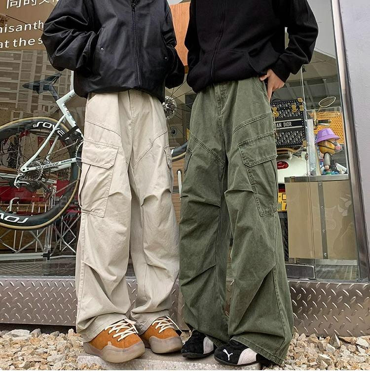 Spring Big Pocket Men's Cargo Pants Japanese Y2k Harajuku Loose Straight Wide Leg Trousers Baggy Pants Man Hip Hop Sweatpants