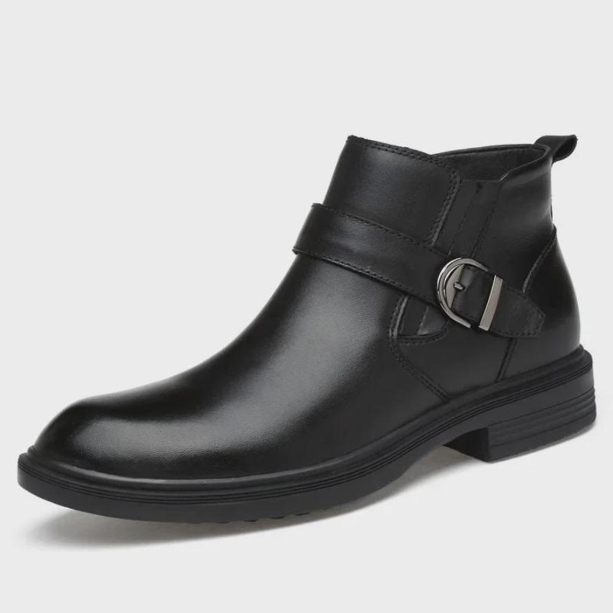 Winter Buckle Design Top Layer Leather Chelsea Boots Men Business Martin Style Large Sizes Available
