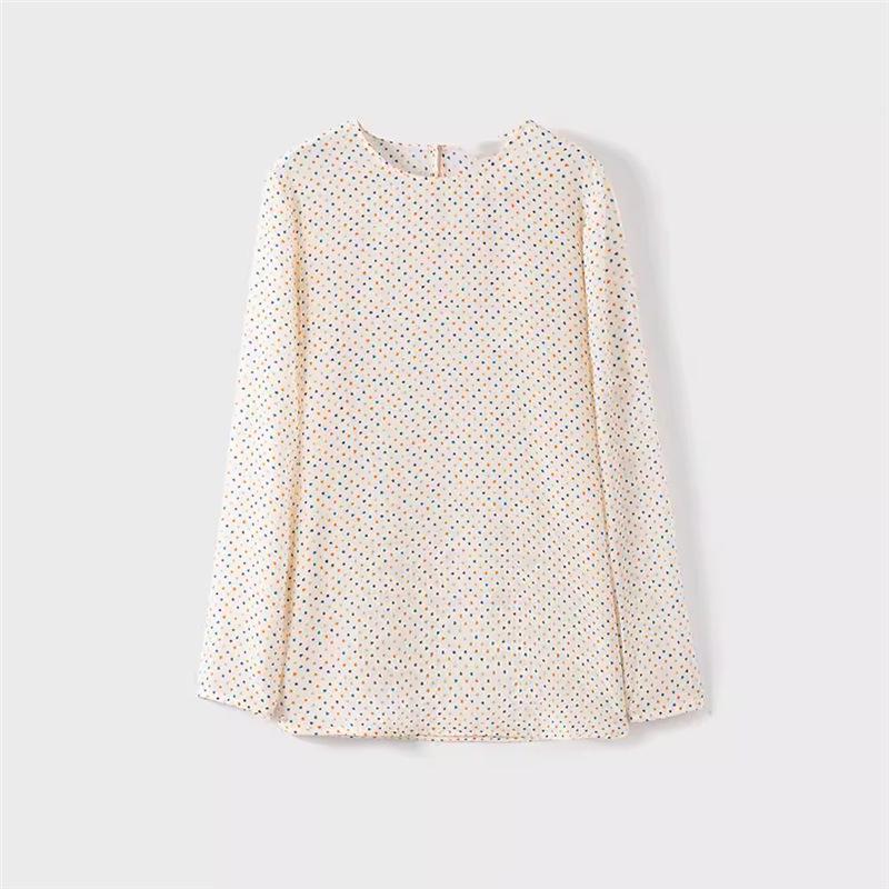 

Retro French Polka Dot Silk Crepe de Chine Long-Sleeve Top Medium