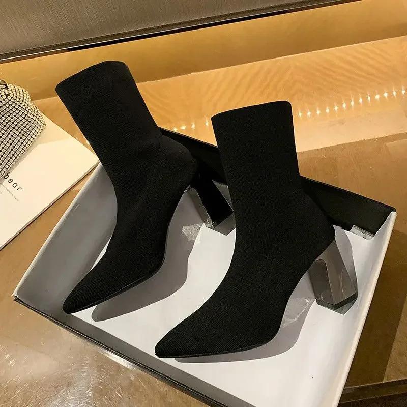 

Fashion Booties Sock Black Woman Short Shoes Elastic Ankle Boots for Women Trend 2024 Large Size Warm Chic and Elegant Sale Autumn Pu 39 35