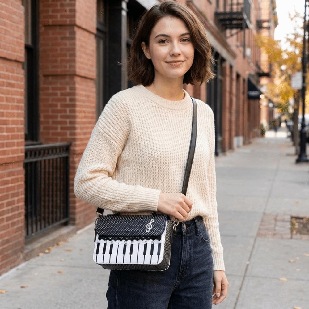 PU Leather Piano Note Crossbody Bag Polka Dot Handbag Versatile Square Shoulder Bag  Travel