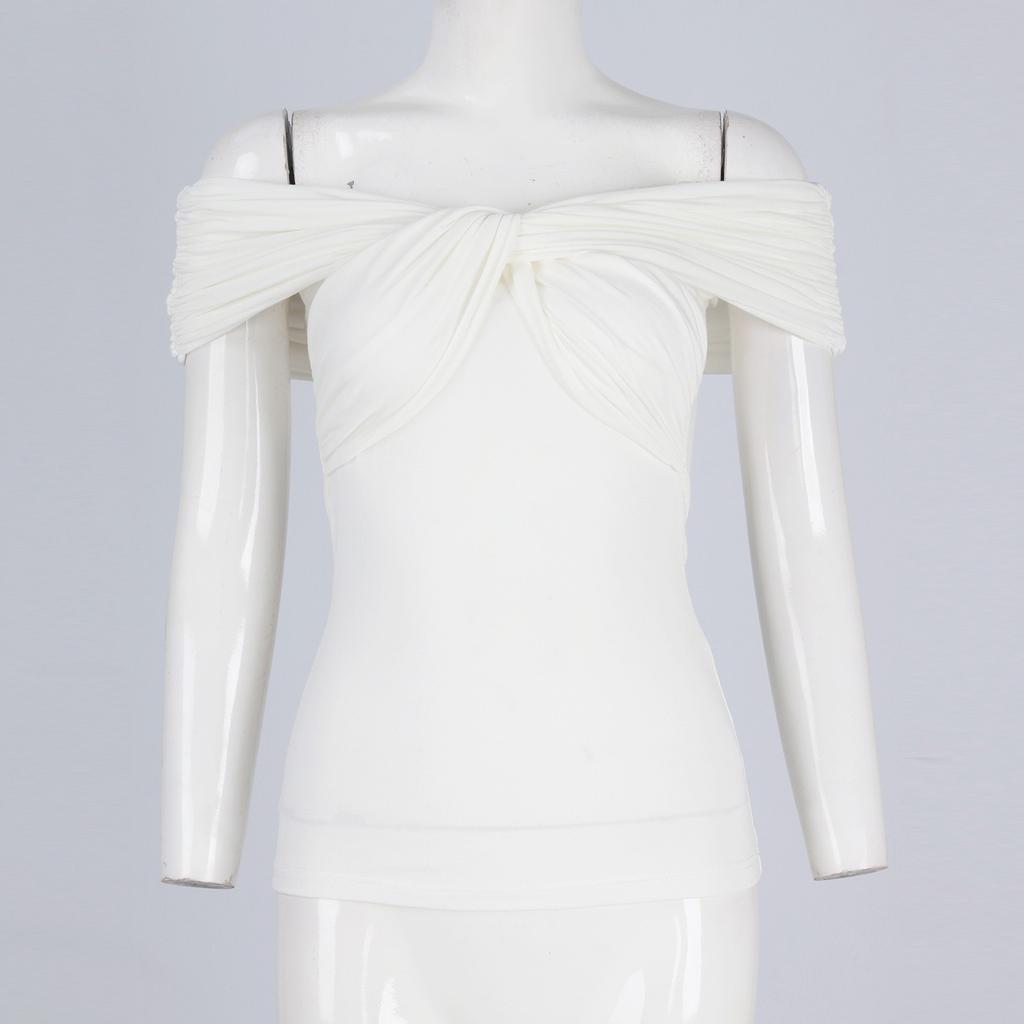 One-Shoulder T-Shirt Summer Street Trend Hot European And American Top Pleated V-Neck Off-Shoulder Short-Sleeved T-Shirt