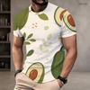 Mens Plus Size Round Neck Short Sleeve T Shirt White Fruit Leaf Printed Casual Tops