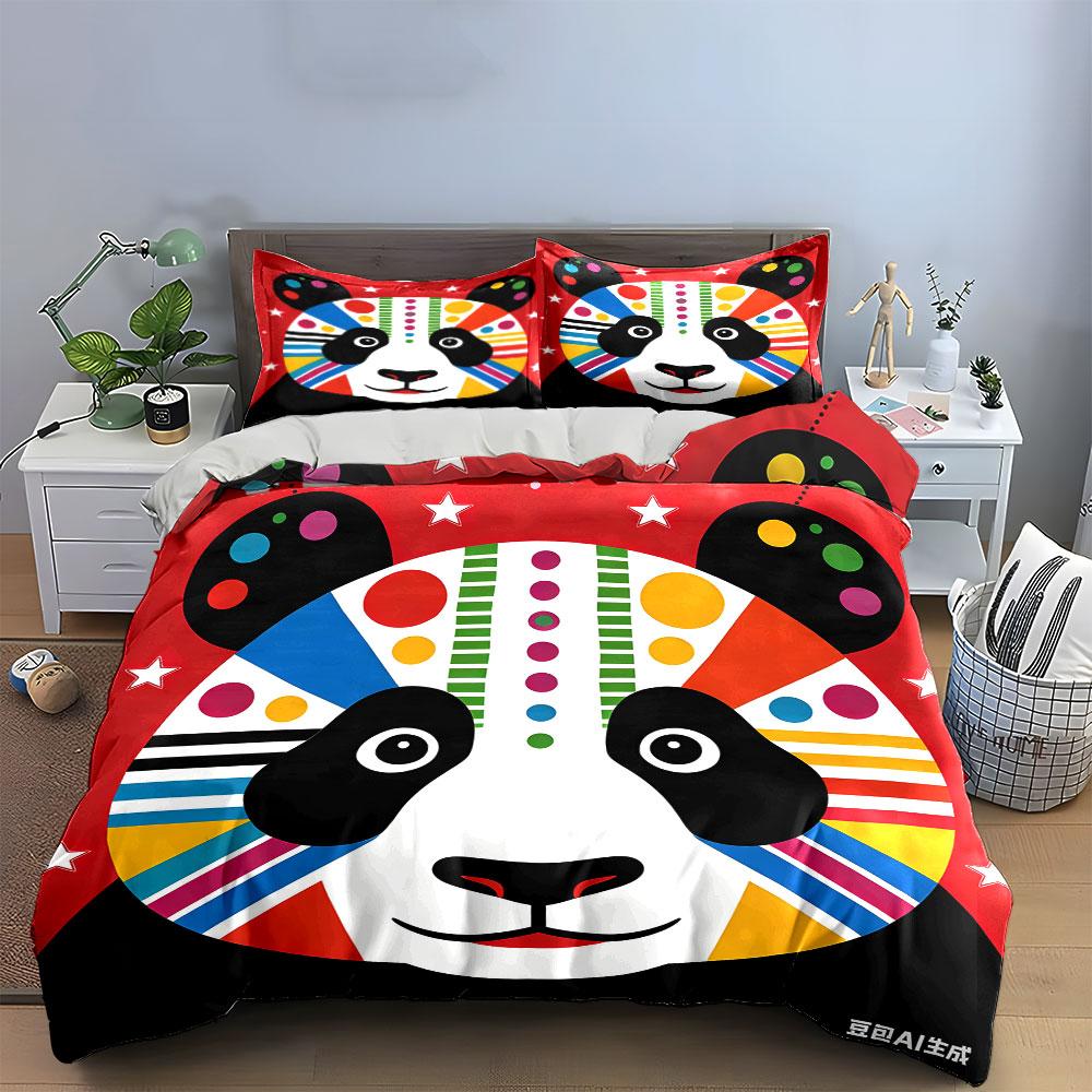 Colorful Panda Design Gift Set Multiple Sizes Kid'S And Adults' Bedroom Exquisite 3Pc Bedding Set, Gift