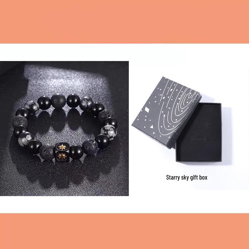 Rogue Handsome Volcanic Obsidian Bracelet: Trendy Adjustable Retro Jewelry for Men & Women.