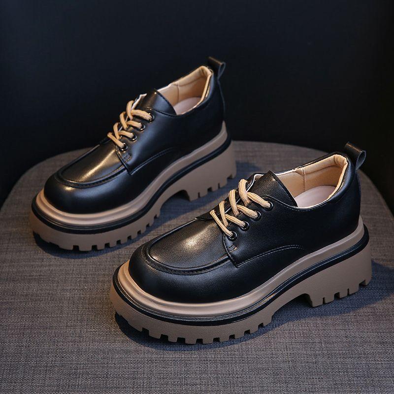 

Мокасины скрытый каблук маленькие кожаные туфли Мэри Джейн женские туфли весна и осень новый британский стиль платформа маффин 36 чёрный