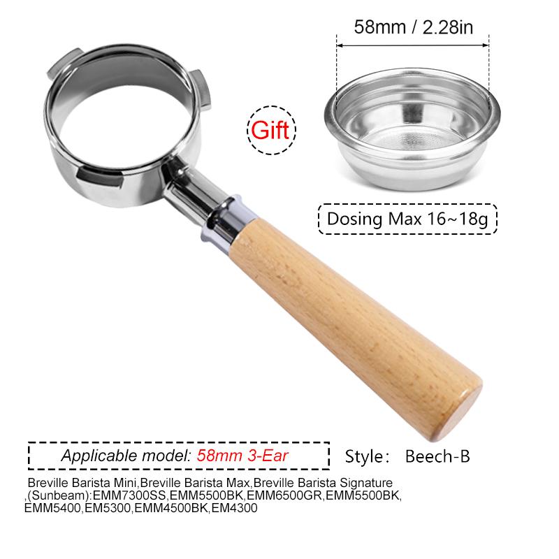 

58mm 3 Ears Coffee Bottomless Portafilter For Breville Barista Mini/Max/Signature Sunbeam EM4300/5300/EMM5400BK Espresso Machine