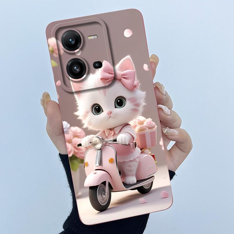 For Vivo V25 Case Vivo V25e V2201 V2202 Lovely Cat Liquid Silicone Soft Phone Case For Vivo V25 V25e VivoV25 e Back Cover Bumper