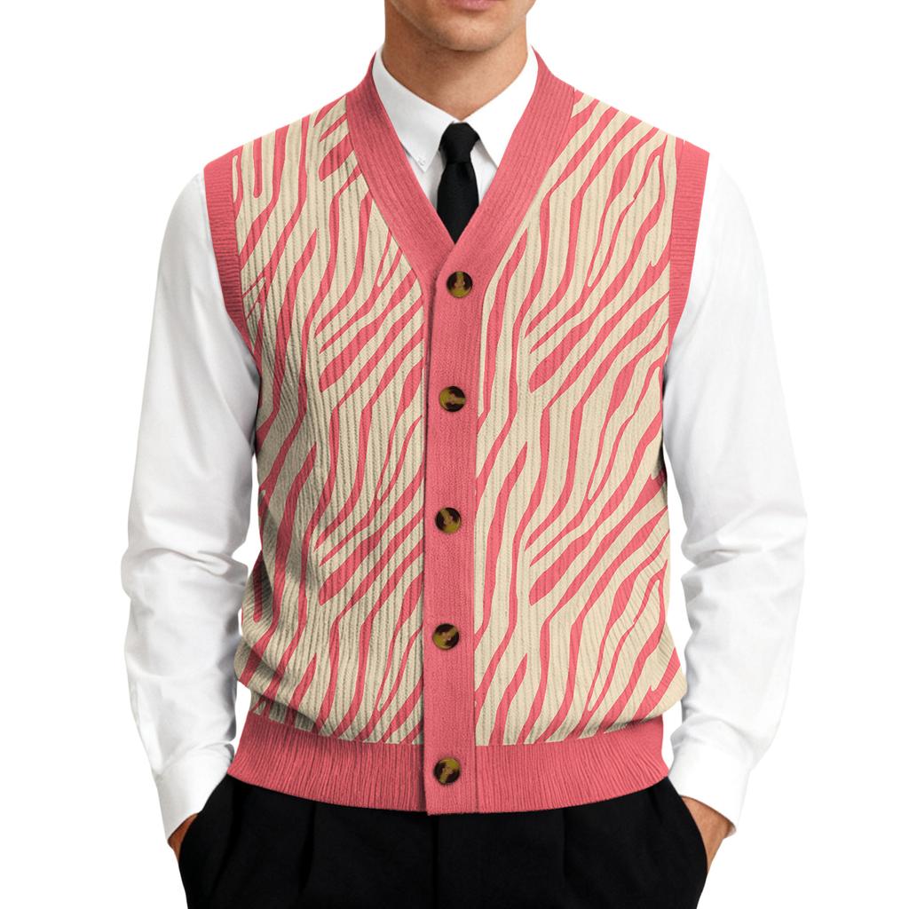Men's V-Neck Sleeveless Knit Cardigan Vest