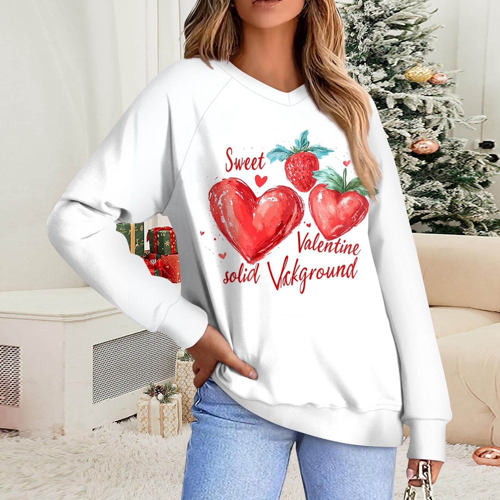 

Женская повседневная мода комфорт с манжетой V-образным вырезом с принтом ко Дню святого Валентина пуловер с капюшоном L бежевый