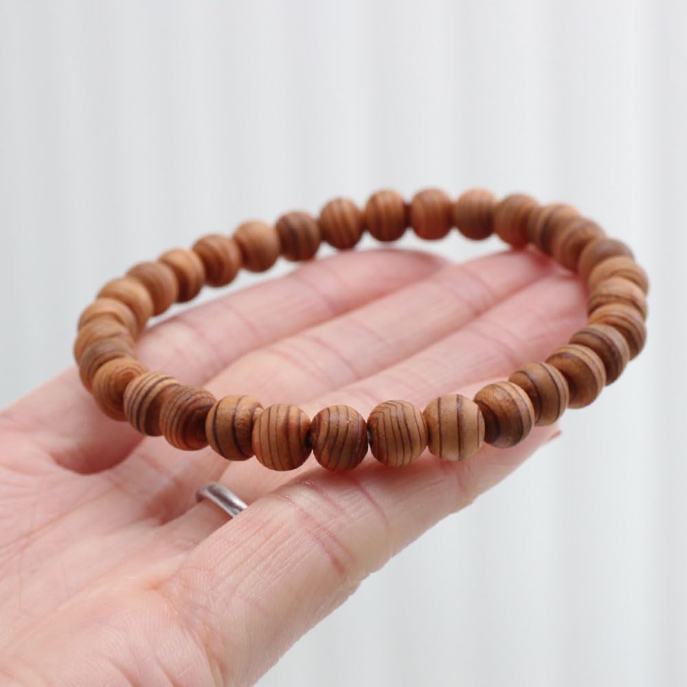 Nenju com Yakusugi-Zedernarmband, ca. 6x7 mm gerades Design Gebetsperlen-Armband aus Weltkulturerbe Yakushima-Naturholz, Amulett, Unisex, Damen und Herren