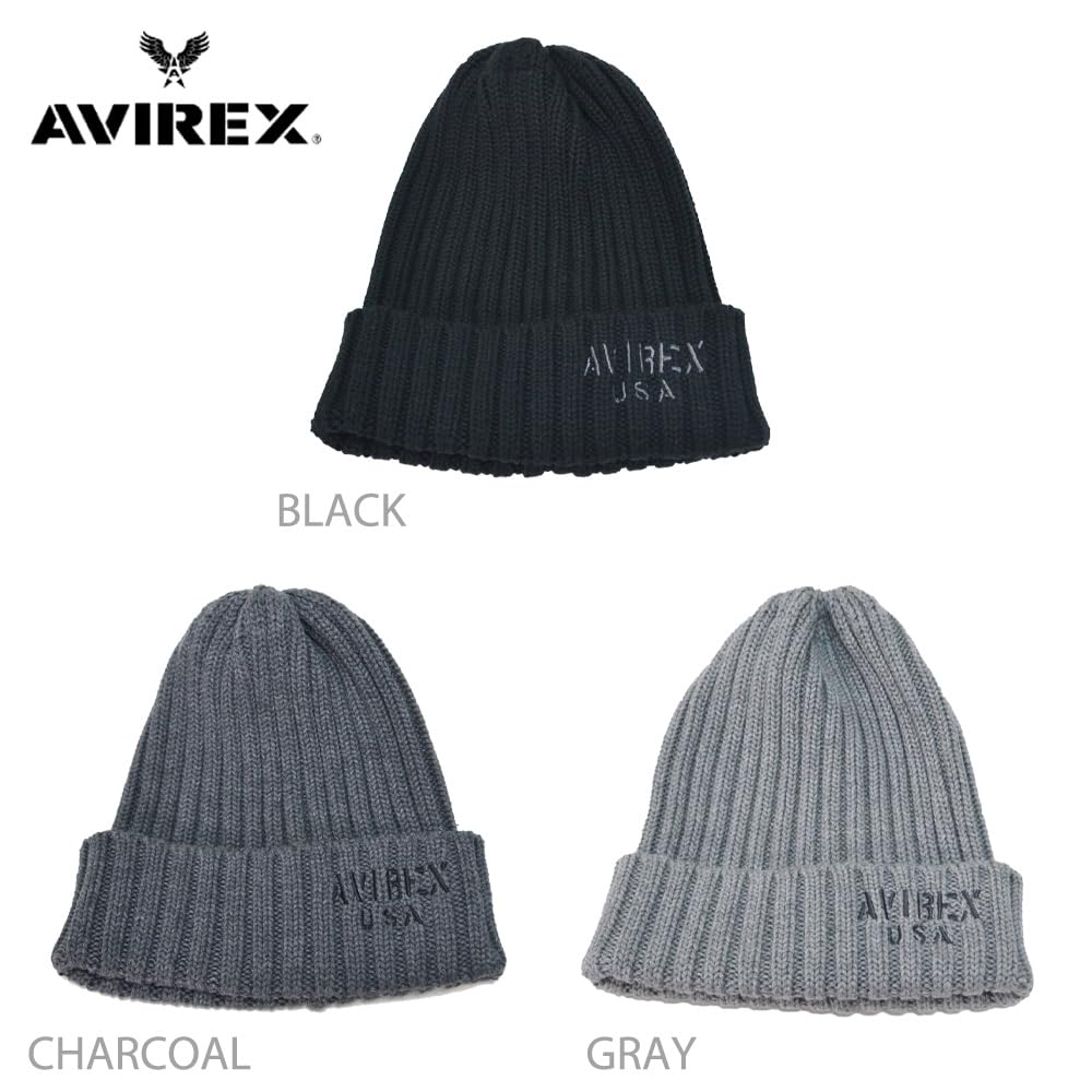 AVIREX Double Knit Cap Watch Cap Logo Embroidery (JP, One Size, 57.0 cm-59.0 cm, gray)