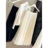 Spring High Waist Ruffle Leaf Edge Mesh Big Swing Skirt Women's New Gentle and Thin A-shaped Long Skirt