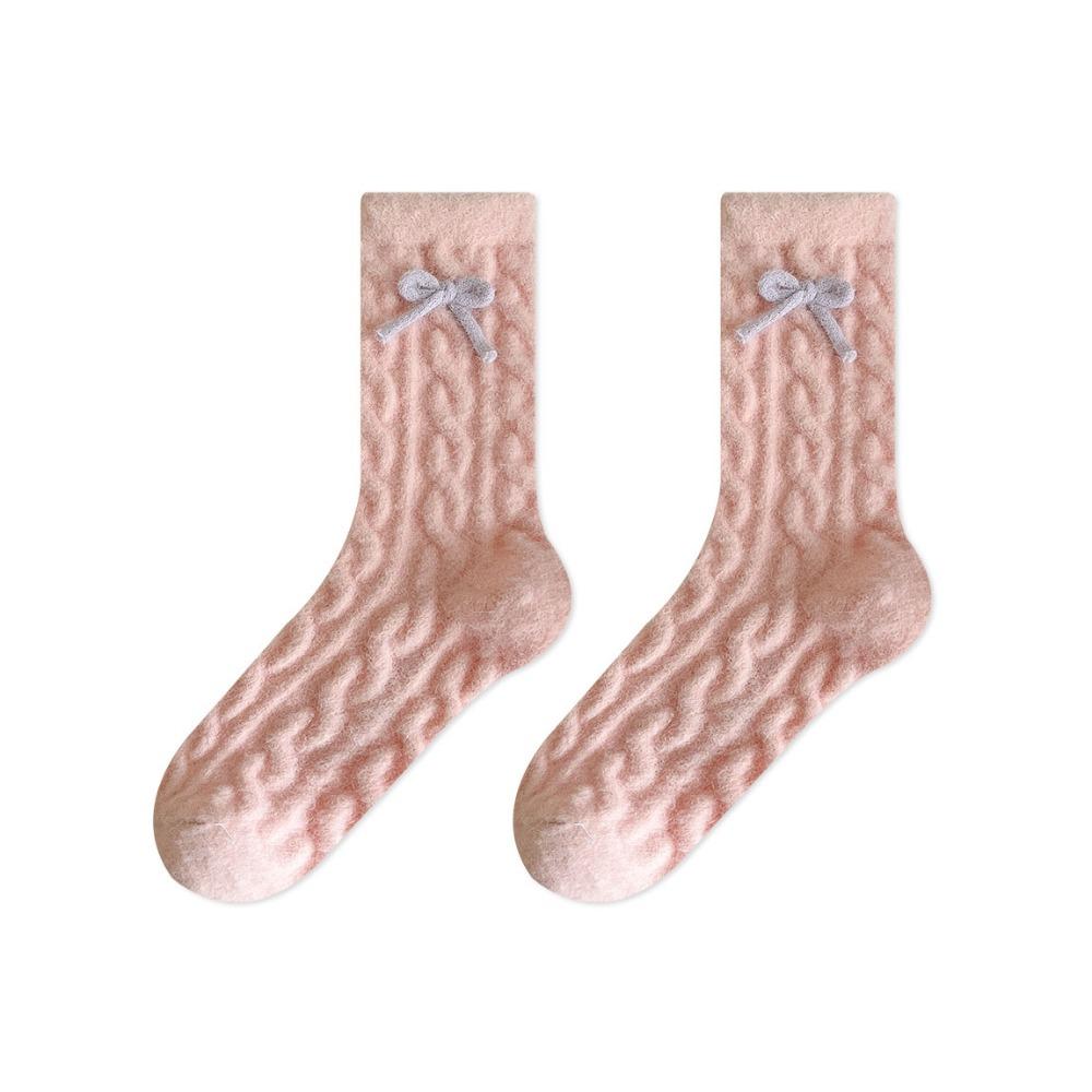 Screw Thread Coral Fleece Socks Thickened Mid Tube Socks Women Kawaii Floor Plush Socks  Female