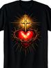 T-shirt Oversize Cuore Sacro di Gesù Fede Cattolica Nera Morbida Girocollo Manica Corta con Design Cuore Rosso Radioso Corona Croce Abbigliamento Religioso