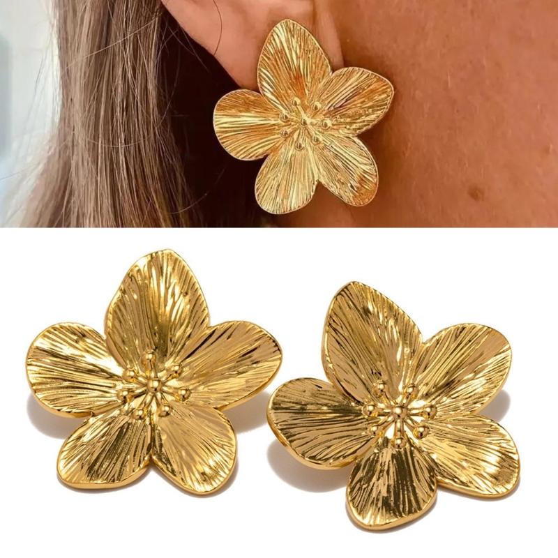 Trendy Statement Flower Earrings Stylish Oversized Flower Studs Eye Catching Earrings For A Sophisticated Appeal
