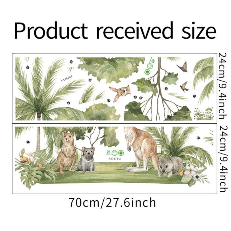 

Горячие, 2 шт. Наклейки на стены, стикеры на стену, мультяшный кенгуру, енот, тропические зеленые растения, обои на стену