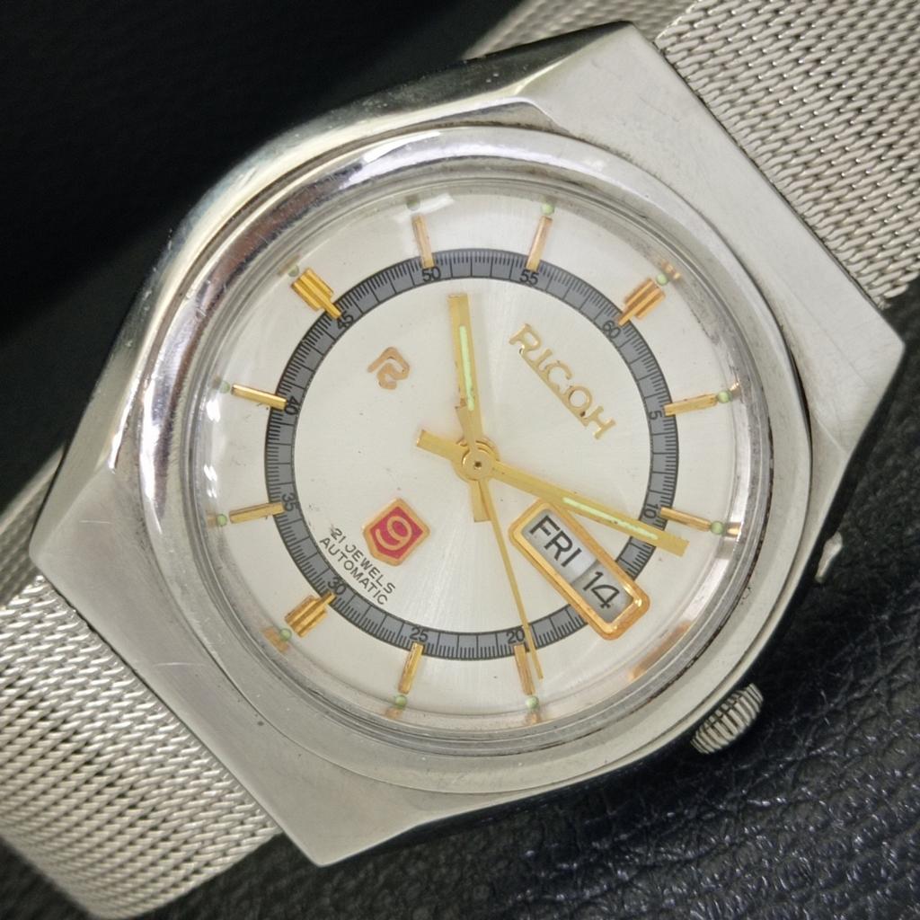 RICOH R31 AUTOMATIC JAPAN MENS VINTAGE SILVER COLOR DIAL WATCH a701921-5 R207-a701921