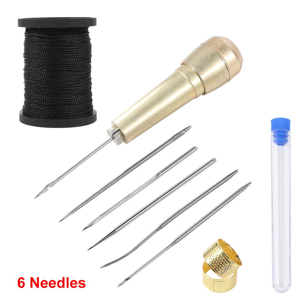 

1Set Sewing Awl Needle Handmade Leather Sewing Tools with Copper Handle DIY Craft Leather Sewing Tapered Needles Nylon Thread коричневый