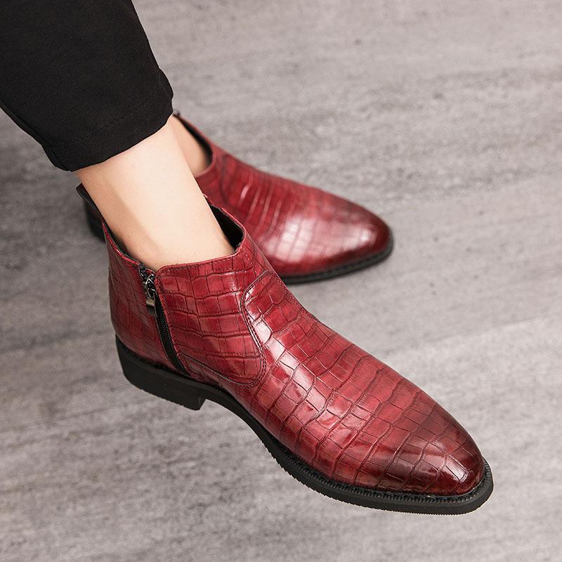 Herren High-Top Lederschuhe Koreanische Version des Trends Britischer Stil Martin Stiefel Spitz Lokomotivstiefel Chel Lederschuhe