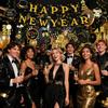 JOJO FLY New Years Eve Party Decorations Kit, Happy New Year Banner, Black and Gold Hanging Swirls for Happy New Year Decorations 2026, NYE