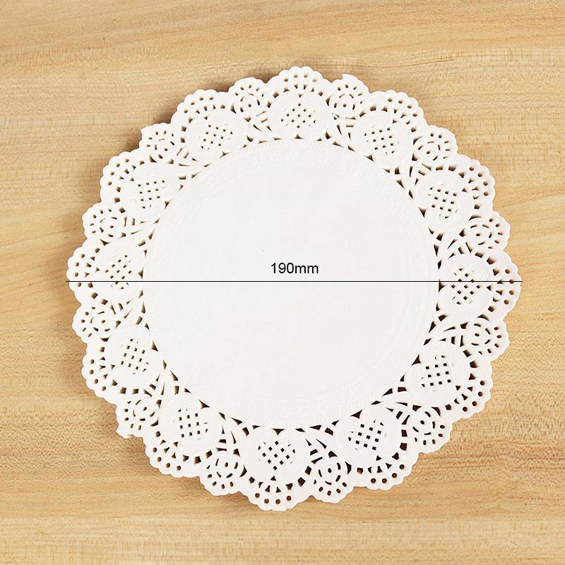 100pcs White Round Lace Doilies Paper Coaster Placemat Cake Mat DIY Craft Gift Packaging Wedding Birthday Party Table Decoration